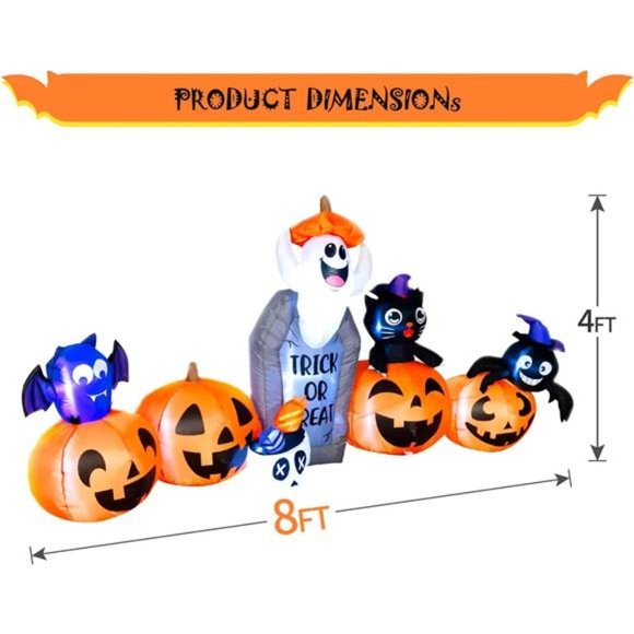 8FT Halloween Inflatable Decorations, Blow Up Pumpkins, LED Lights